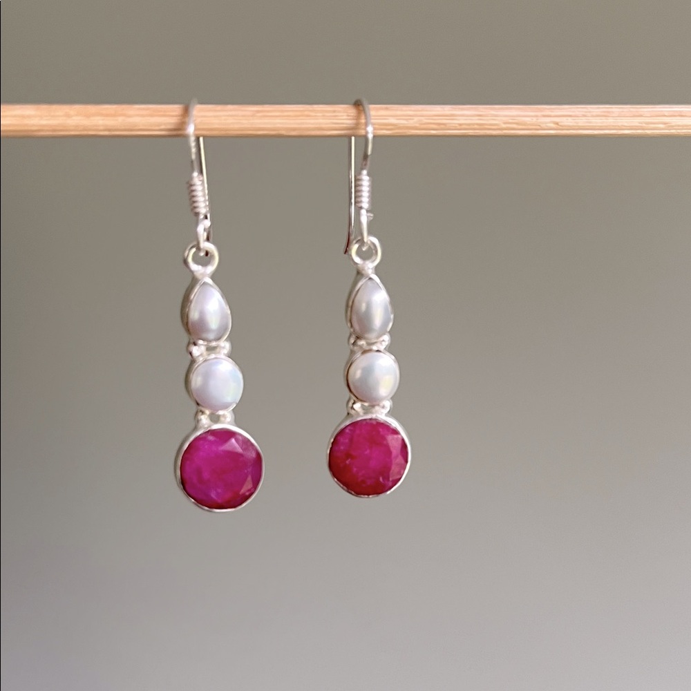 Sterling Silver and Royal Ruby Dangle Earrings